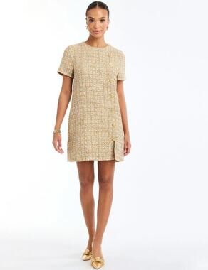 Mestiza New York Isolde Mini Dress Gold Sparkle Tweed 8 QuietLuxury Minimalist